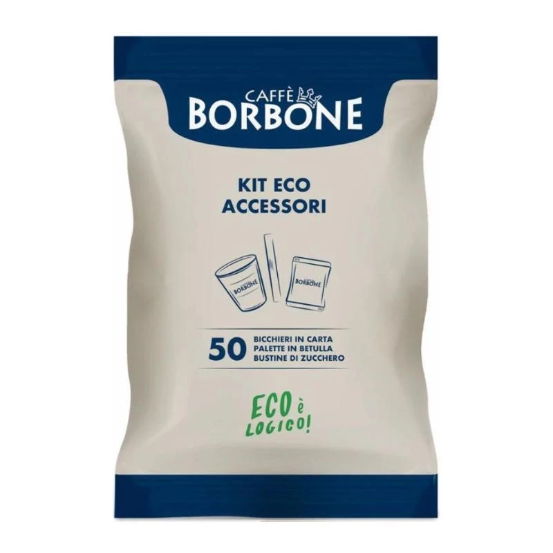 кит Borbone Eco 50бр хартиена чаша, дървена бъркалка и бяла захар