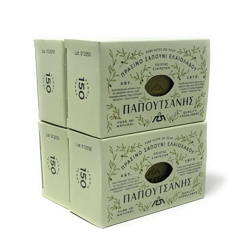 сапун Papoutsanis Vegetal green soap olive oil растителен зелен сапун със зехтин 4брХ125гр