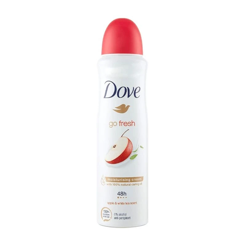 део спрей дезодорант Dove Go fresh Apple and white tea scent Ябълка и бял чай 48h 150мл