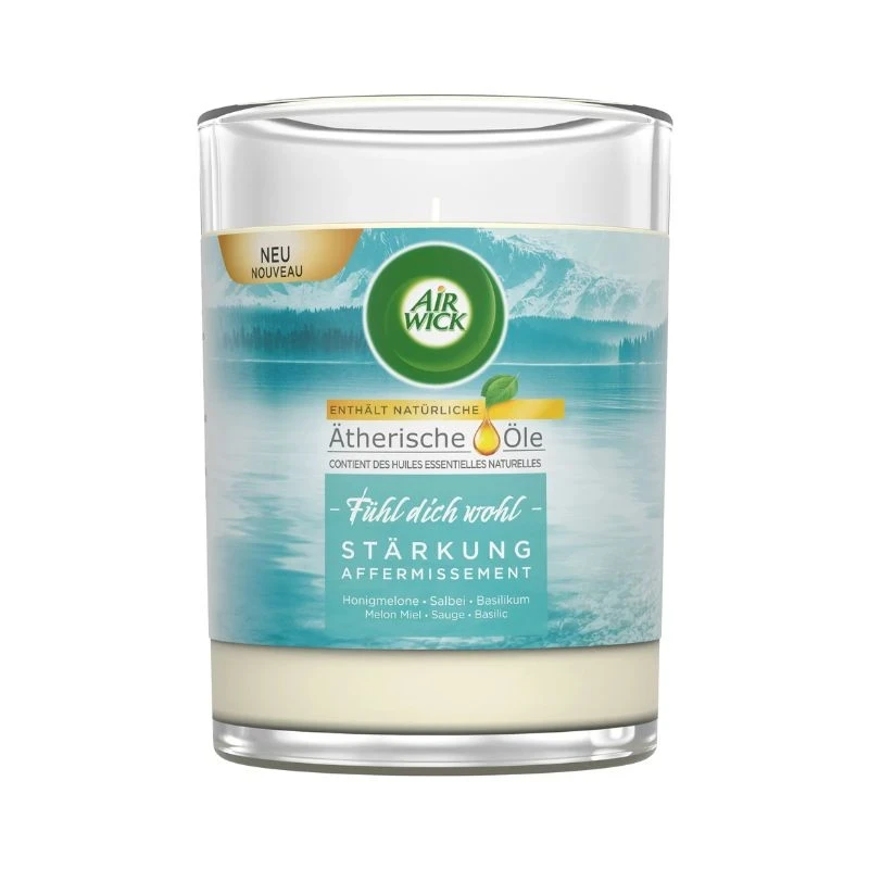 свещ Air Wick Essential Oils Strengthening подсилващ освежаващ аромат от етерични м-ла 220гр