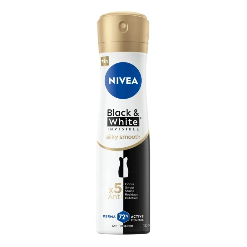 део спрей дезодорант Nivea black and white silky smooth x5anti 72h 150мл