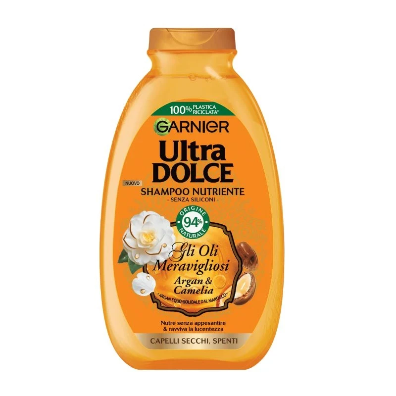 шампоан Garnier Gli Oli Meravigliosi Argan and Camelia Арганово масло и камелия за суха и заплетена коса 200мл