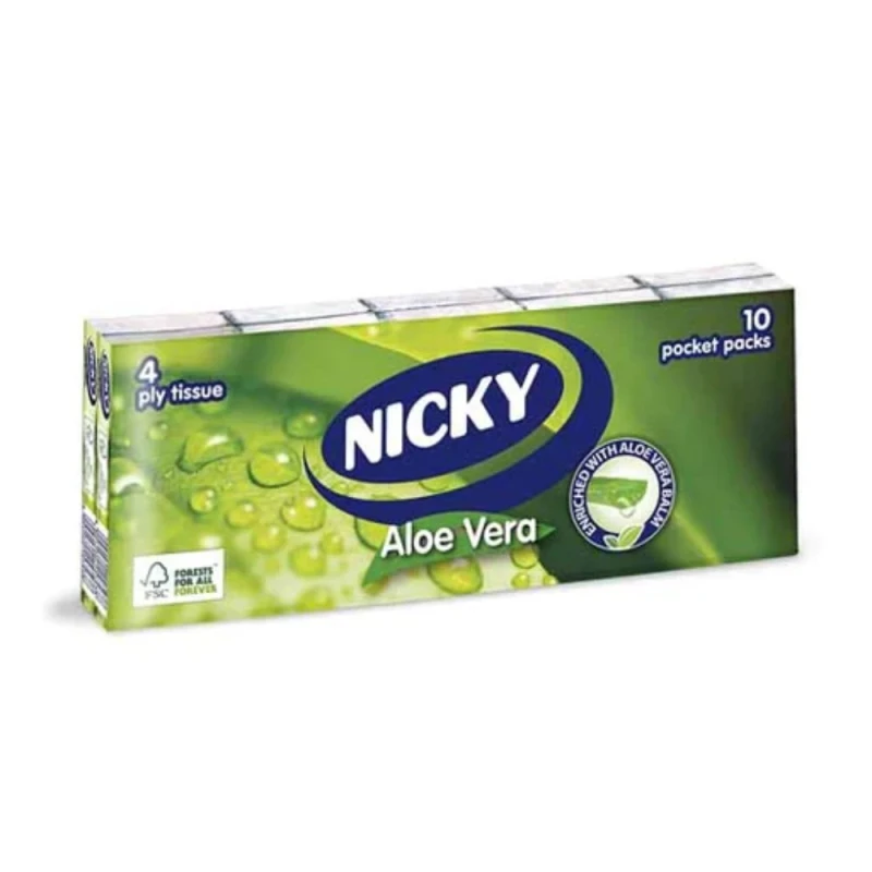 носни кърпи NICKY NATURE con ALOE VERA 10 пакета - 9 кърпи