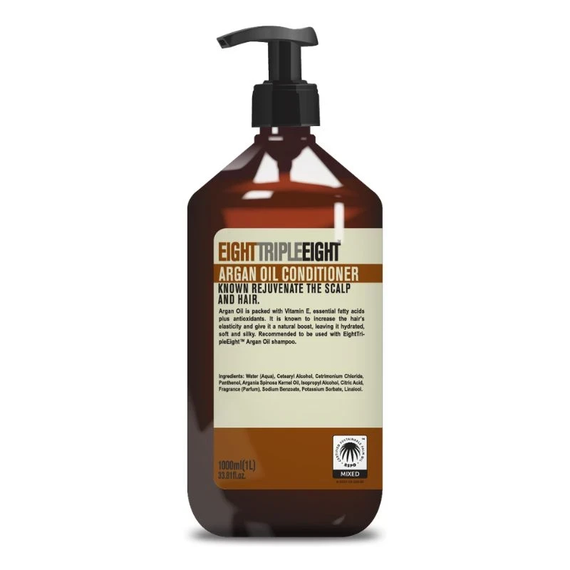 балсам EightTripleEight Argan oil с арганово м-ло хидратара и дава естествен тласък на косата 1л помпа