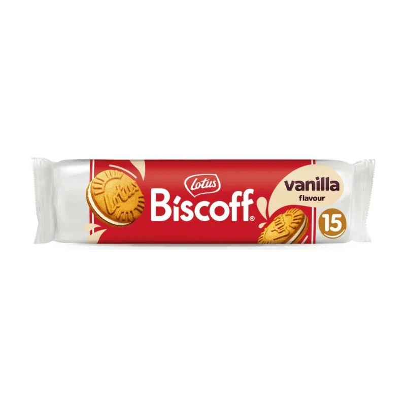 бисквити Lotus Biscoff Vanilla flavour слепени с ванилов крем 15бр 150гр