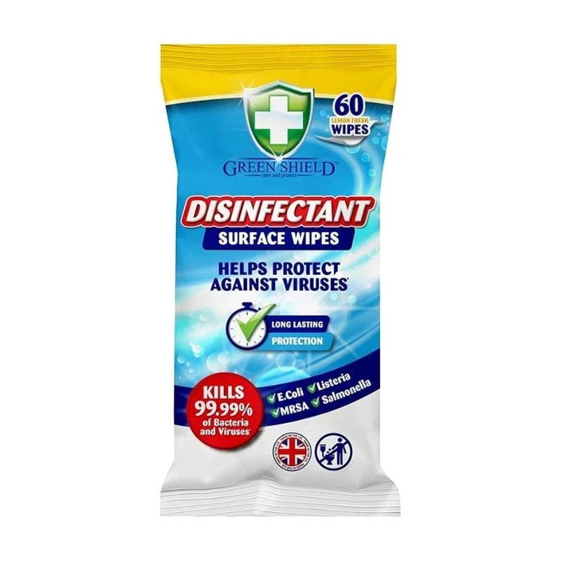 мокри кърпи Green Shield Deisinfectant дезифенкциращи 99.9пр - ешерия коли, листерия, МРСА и салмонела 70бр