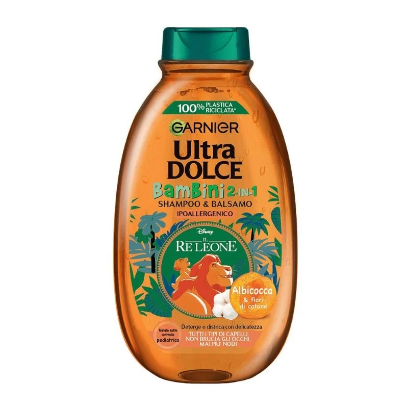 шампоан/балсам Garnier BamBini 2in1 Albicocca кайсия и памук, почиства и разплита, не пари на очите, дерматологично тестван 250мл