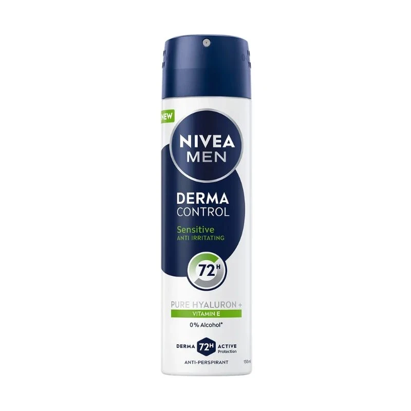 део спрей дезодорант Nivea Men Derma Control Sensitive 72h против раздразнения хиалурон, витамин Е, 0пр алкохол 150мл
