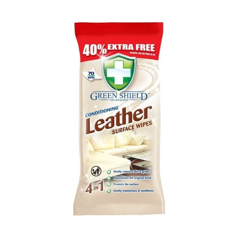 мокри кърпи Green Shield Leather за кожа омекотяващи 70бр