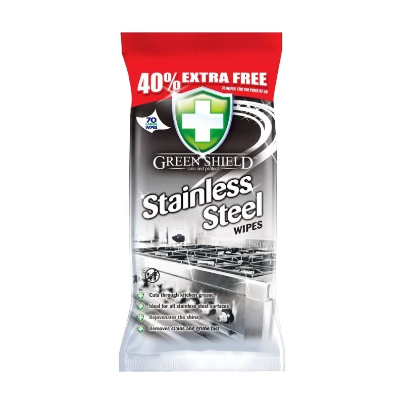 мокри кърпи Green Shield Stanless Steel за неръждавейка 70бр