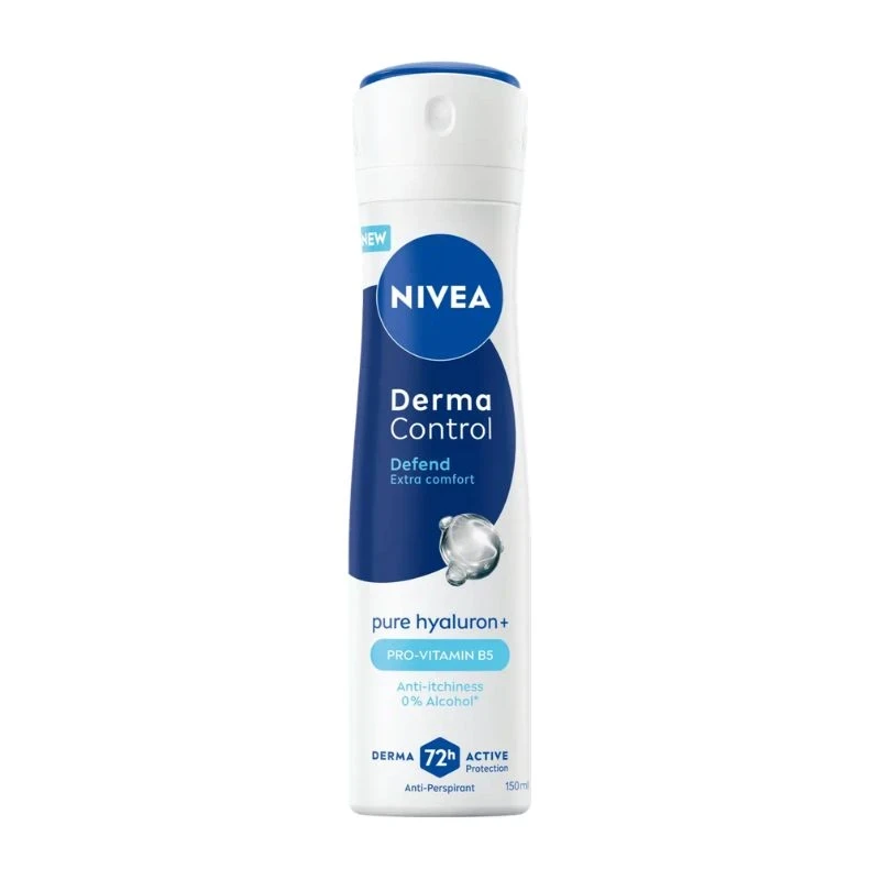 део спрей дезодорант Nivea Derma Control Defend чист хиалурон, витамин Б5 против сърбеж 0пр. алкохол 72h 150мл