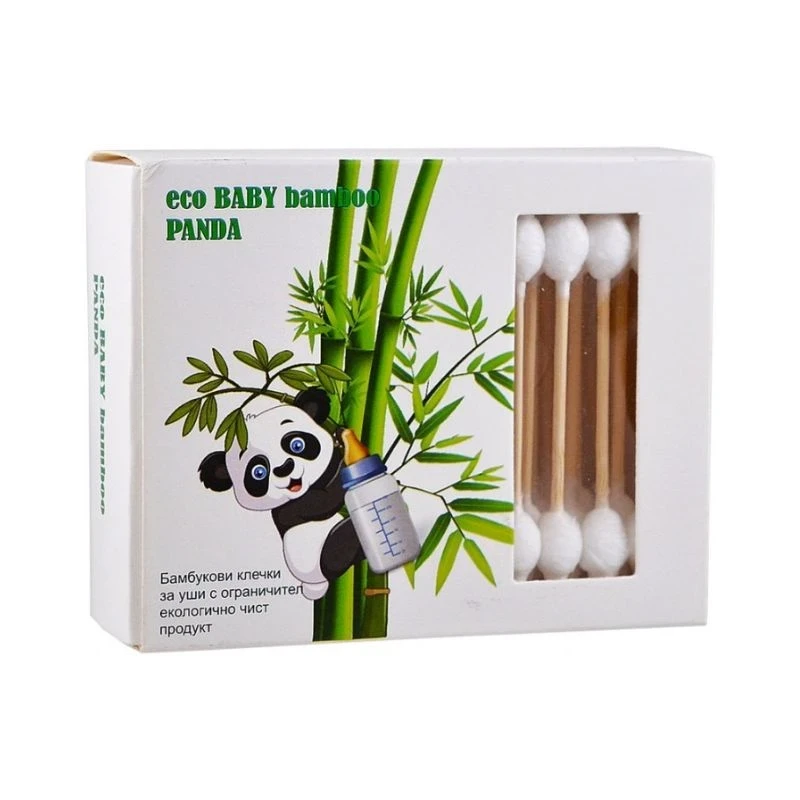 клечки за уши бебешки Eco Bambo Panda картон 55бр бамбук