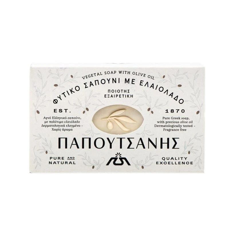 сапун Papoutsanis Vegetal white soap olive oil растителен бял сапун със зехтин 4x125 гр