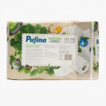 Снимка на хартия тоалетна PUFINA NATURA 6 рола 3 пластова ALB PUR BIO