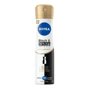 Снимка на део спрей дезодорант Nivea black and white silky smooth x5anti 72h 150мл