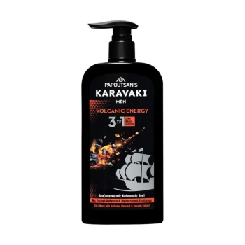 Снимка на душ гел Karavaki men 3in1 Volcanic Energy активен въглен и вулканичен екстракт 550мл помпа