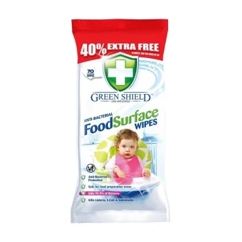 Снимка на мокри кърпи Green Shield Food Surface антибактериални 99.9пр(Листерия, Ешерихия коли и Салмонела) 70бр