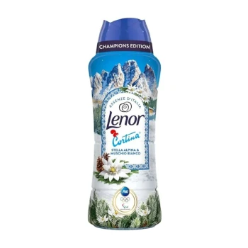 Снимка на парфюмни перли Lenor Cortina dAmpezzo зимните олимпийски игри 2026 алпийски еделвайс и бял мускус 495гр