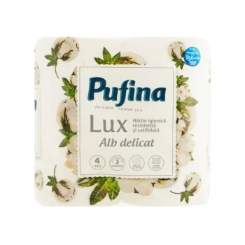 Снимка на хартия тоалетна PUFINA LUX 4 рола 3 пластова ALB DELICAT