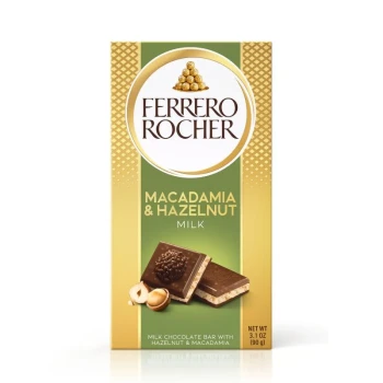 Снимка на шоколад Ferrero Rоcher Macadamia and Milk с макадамия лешници и бял шоколд 90гр