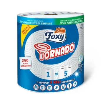 Снимка на кухненска хартия Foxy Tornado Blu 3 пластова 250 къса 25х22.8см 766гр