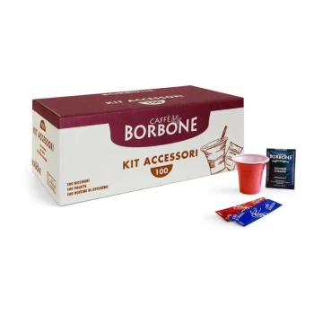 Снимка на кит Borbone 100бр захар, чаша пластмасова 3oz=80мл и дървена бъркалка