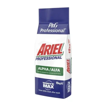 Снимка на сух прах Ariel Professional Alpha white MAX разработен за професионална пералня и блестящо бяло 15кг