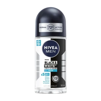Снимка на рол-он дезодорант Nivea men black and white invisible Fresh X5 72h без следи по тъмни дрехи свежо 50мл